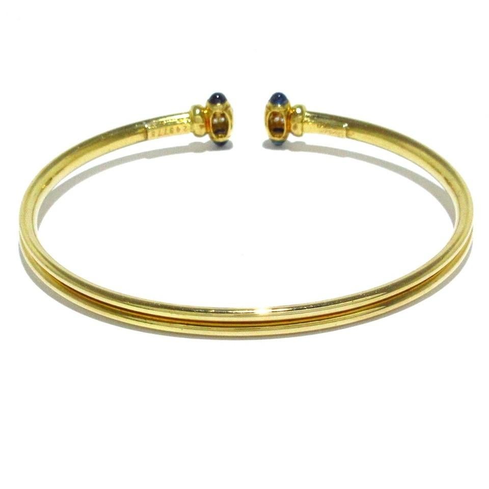 Round Cut CARTIER PARIS 18K Yellow Gold, Cabochon Sapphire & Diamond Bangle Bracelet