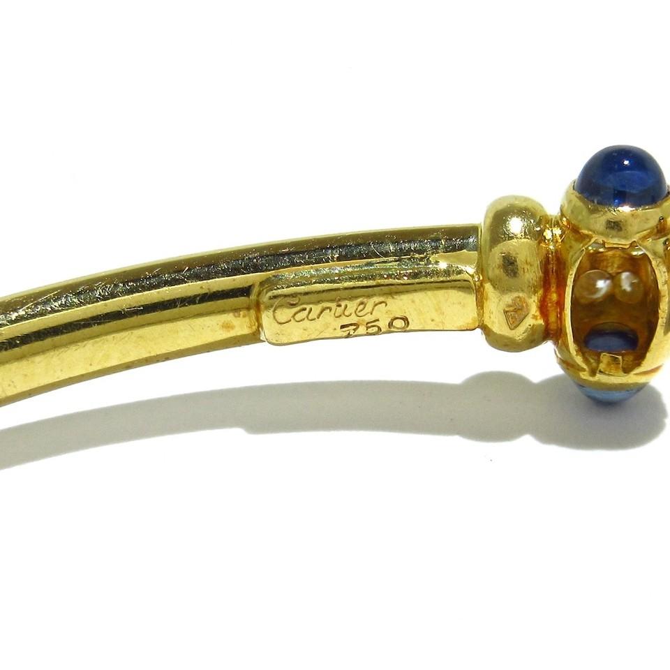 Women's or Men's CARTIER PARIS 18K Yellow Gold, Cabochon Sapphire & Diamond Bangle Bracelet