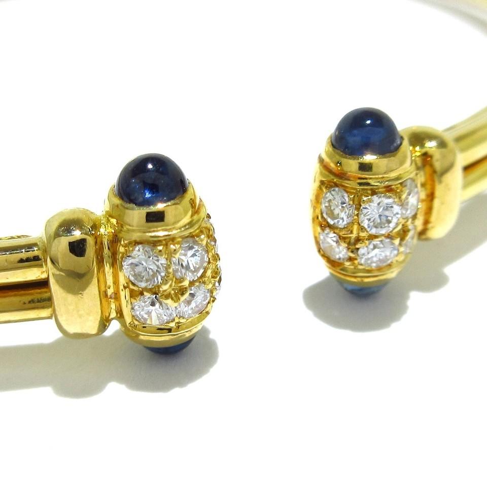 CARTIER PARIS 18K Yellow Gold, Cabochon Sapphire & Diamond Bangle Bracelet 1