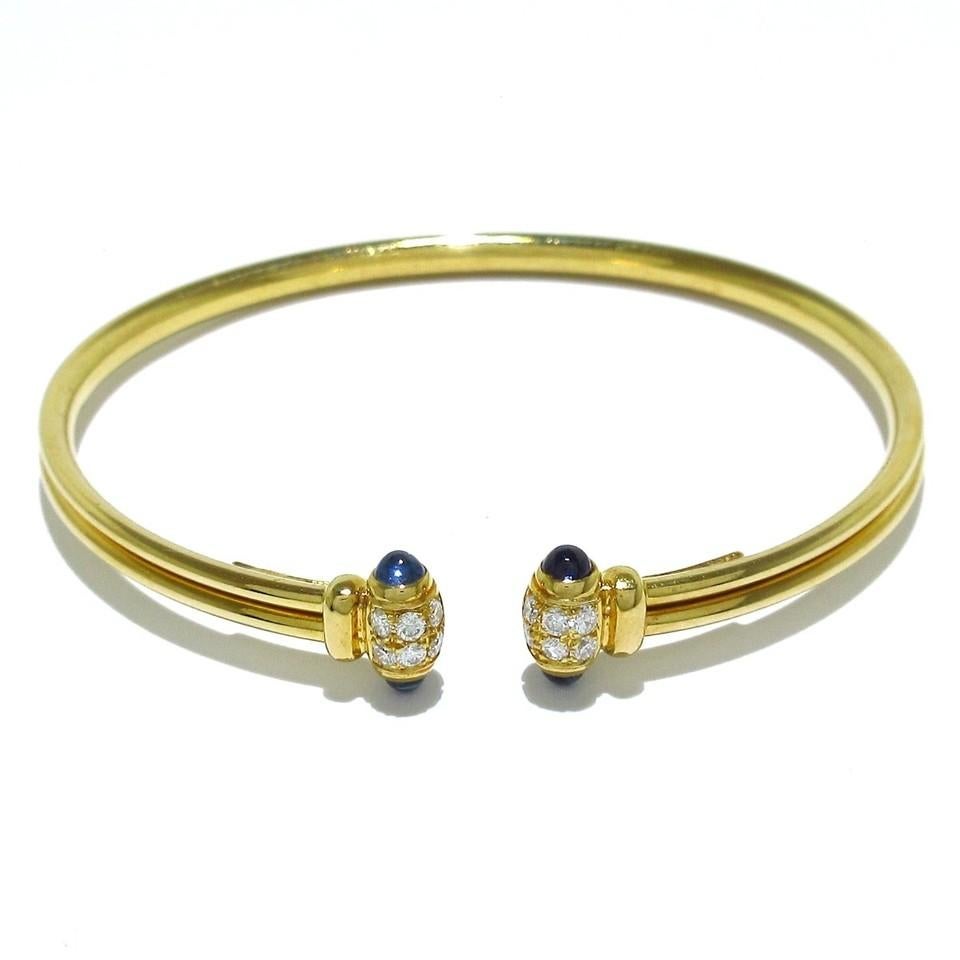 CARTIER PARIS 18K Yellow Gold, Cabochon Sapphire & Diamond Bangle Bracelet 3