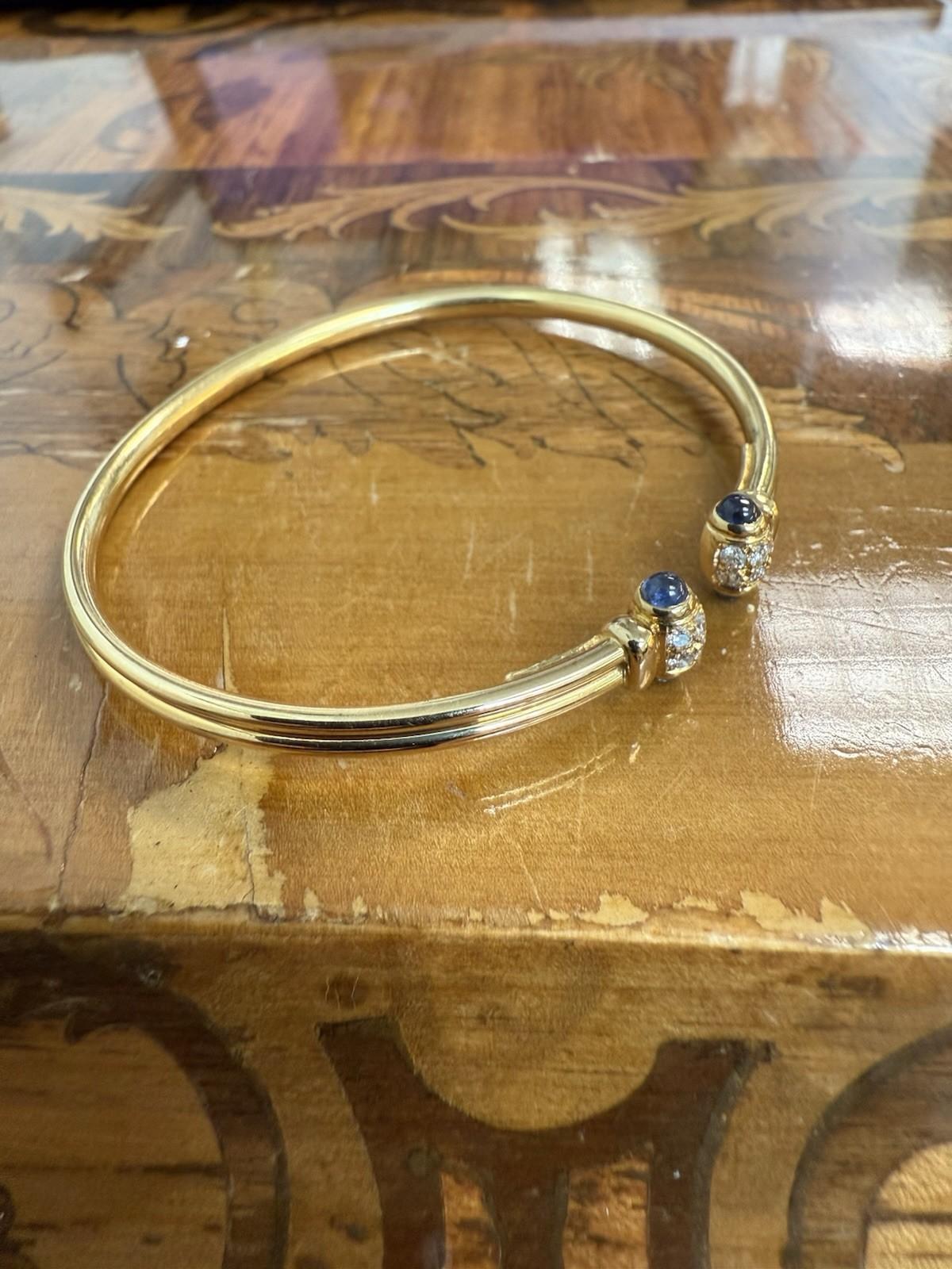 CARTIER PARIS 18K Yellow Gold, Cabochon Sapphire & Diamond Bangle Bracelet 4