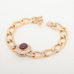 Cartier Paris 18k Yellow Gold, Diamond & Cabochon Ruby Figaro Link Bracelet 1980