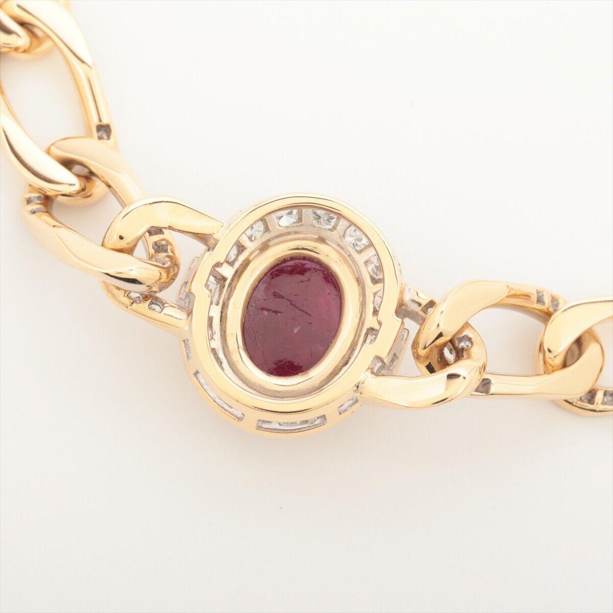 Cartier Paris 18k Yellow Gold, Diamond & Cabochon Ruby Figaro Link Bracelet 1980 In Excellent Condition In Beverly Hills, CA