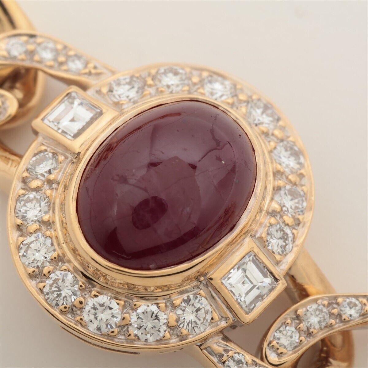 Cartier Paris 18k Yellow Gold, Diamond & Cabochon Ruby Figaro Link Bracelet 1980 2