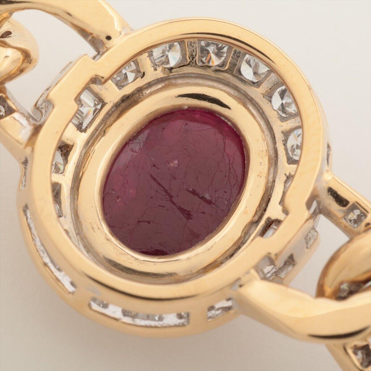 Cartier Paris 18k Yellow Gold, Diamond & Cabochon Ruby Figaro Link Bracelet 1980 3