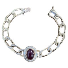 Cartier Paris 18k Yellow Gold, Diamond & Cabochon Ruby Figaro Link Bracelet 1980