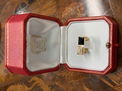 CARTIER PARIS 18k Yellow Gold, Onyx & Diamond Modernist Ring w/Box 1970s Vintage