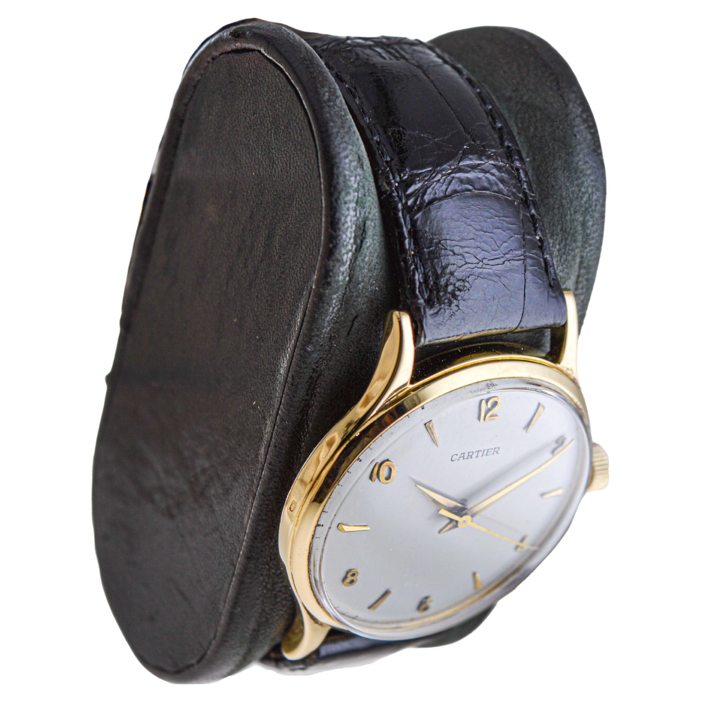 Cartier Paris 18Kt. Gold Calatrava Style Watch, from 1950's European Watch Co.  For Sale 3