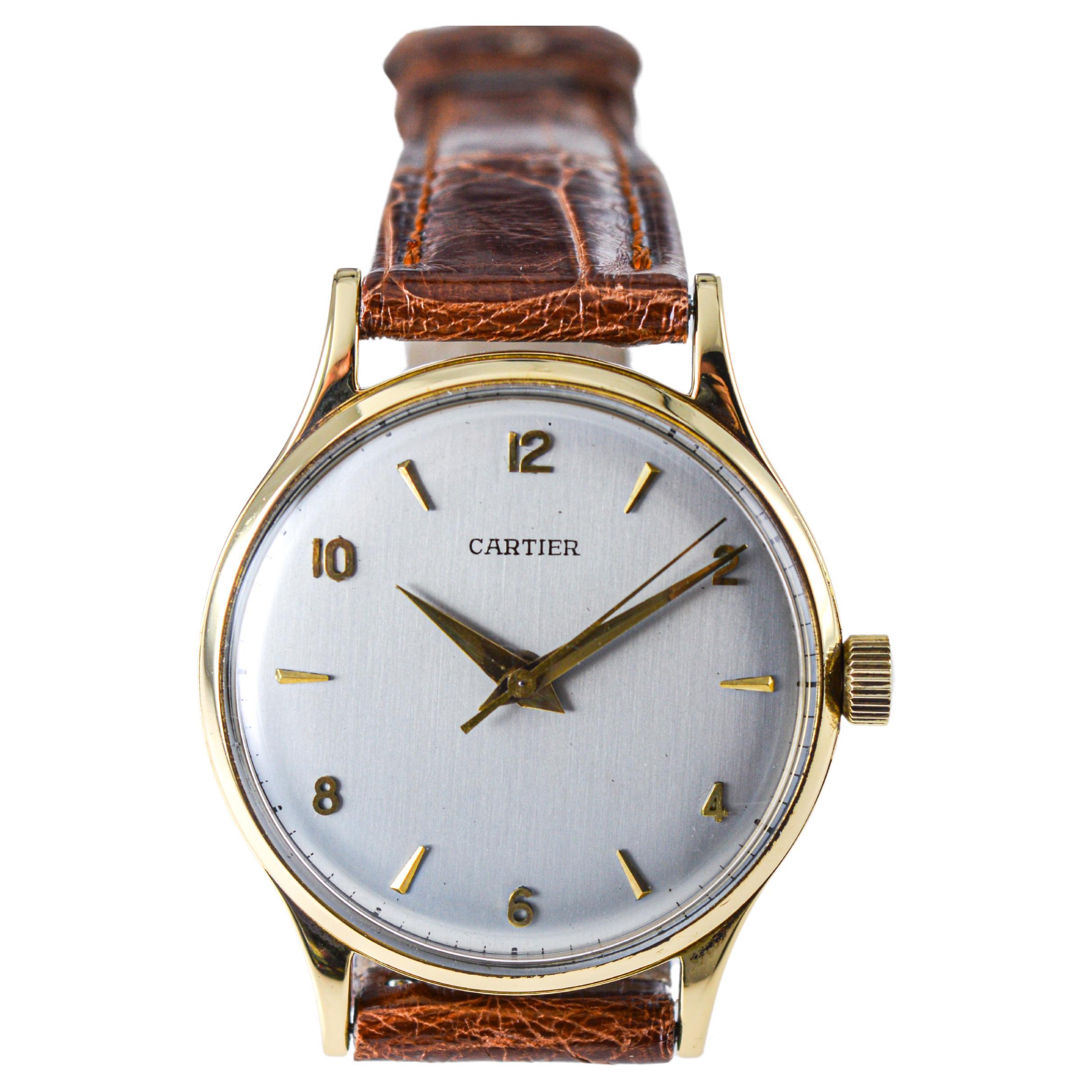 Women's or Men's Cartier Paris 18Kt. Gold Calatrava Style Watch, from 1950's European Watch Co.  For Sale