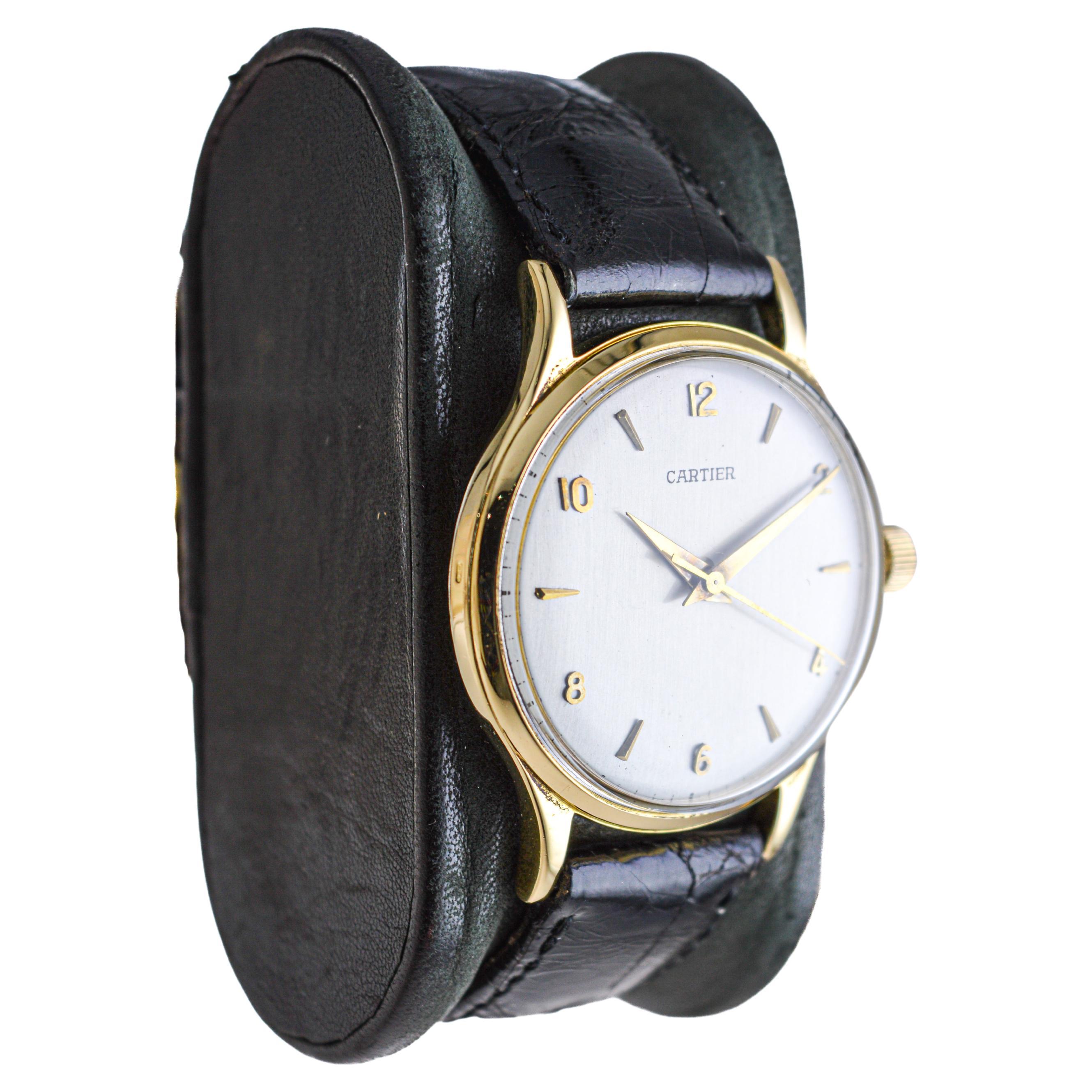 Cartier Paris 18Kt. Gold Calatrava Style Watch, from 1950's European Watch Co.  For Sale 3
