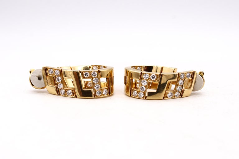 Brilliant Cut Cartier Paris 18Kt Gold Etruscan Earrings Hoops with 2.88 Cts in VVS Diamonds For Sale