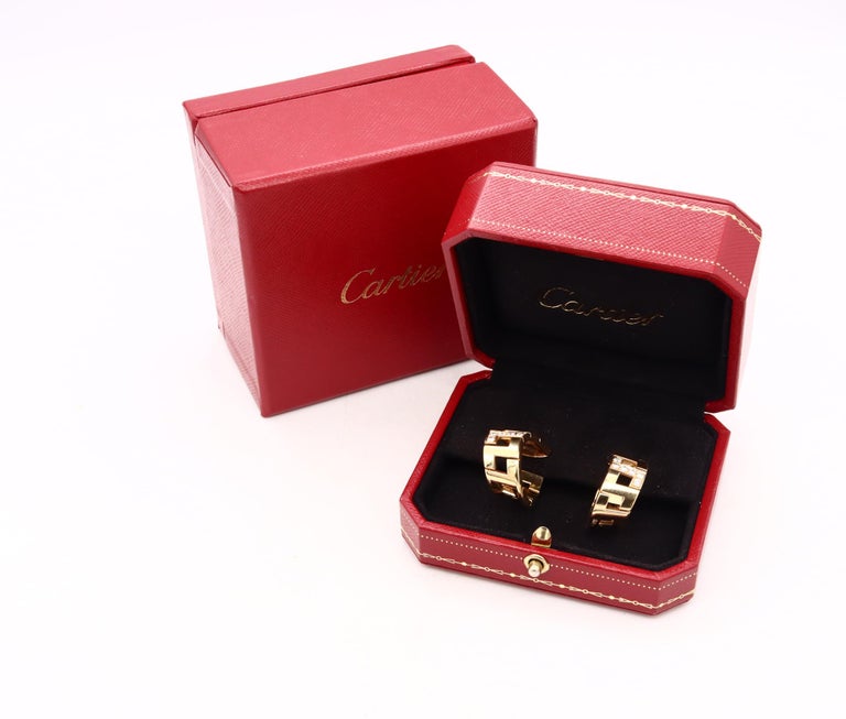 Cartier Paris 18Kt Gold Etruscan Earrings Hoops with 2.88 Cts in VVS Diamonds In Excellent Condition For Sale In Miami, FL
