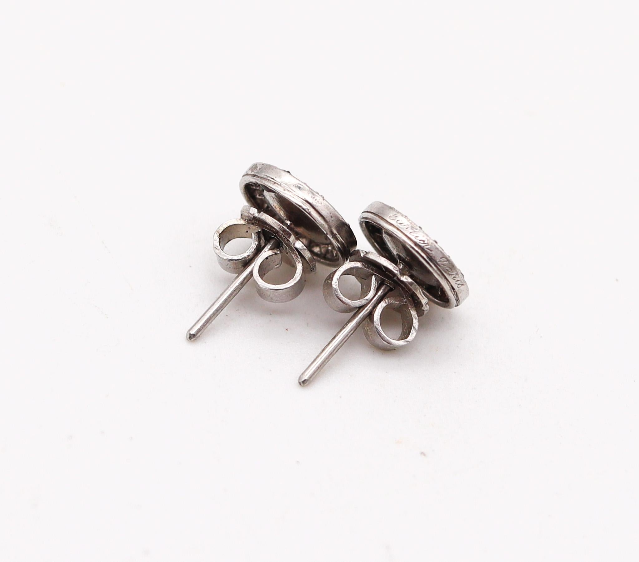 Cartier Paris 1900 Edwardian Earrings Studs In Platinum With Diamonds and Onyx In Excellent Condition In Miami, FL