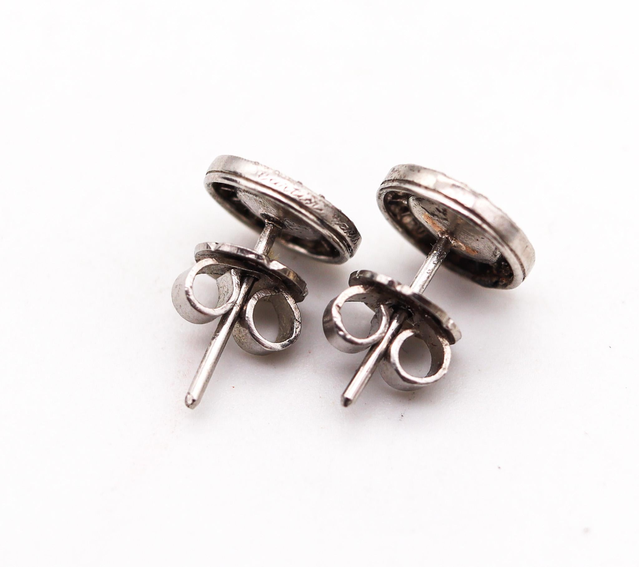Women's or Men's Cartier Paris 1900 Edwardian Earrings Studs In Platinum With Diamonds and Onyx