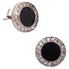 Antique Cartier Paris 1900 Edwardian Earrings Studs In Platinum With Diamonds and Onyx