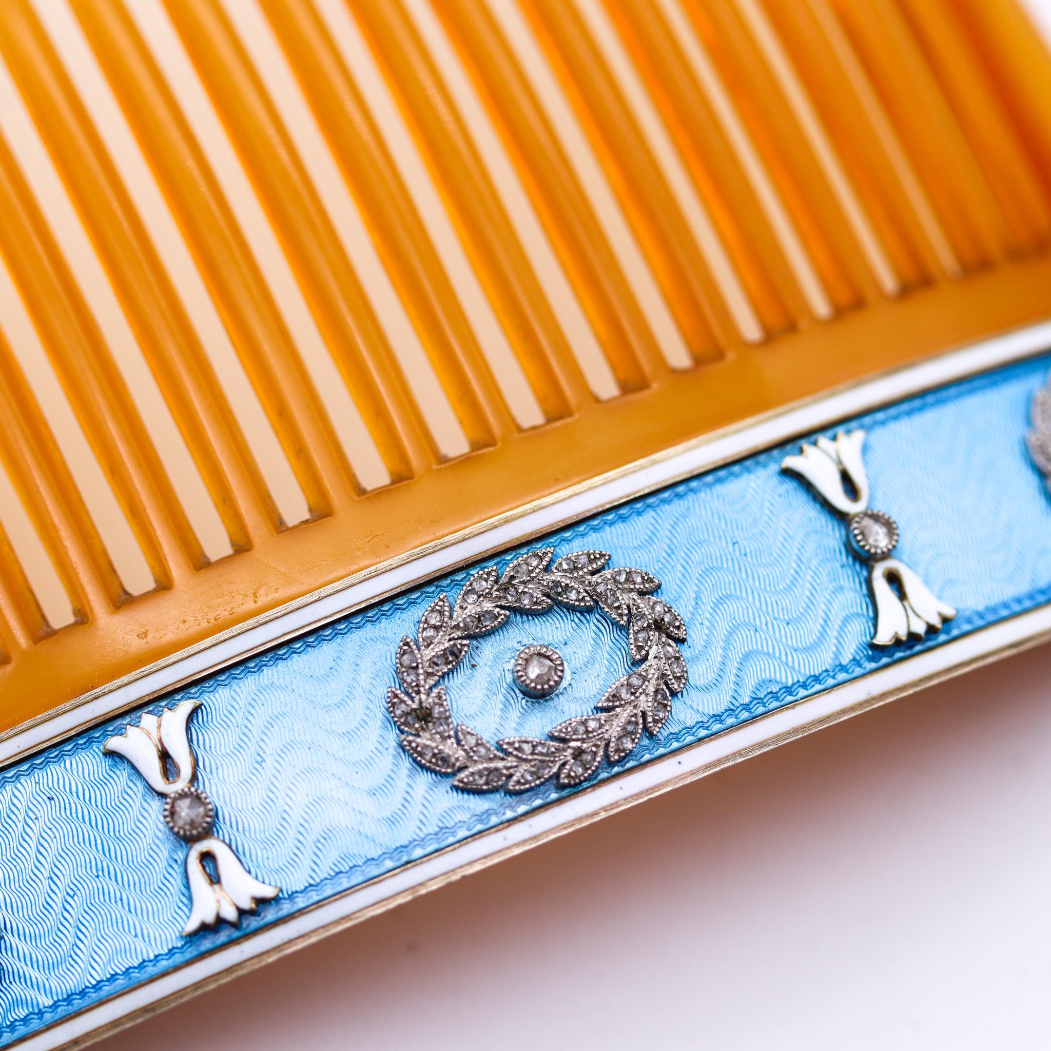 Cartier París 1900 Peine esmaltado eduardiano de oro de 18 quilates con diamantes 5