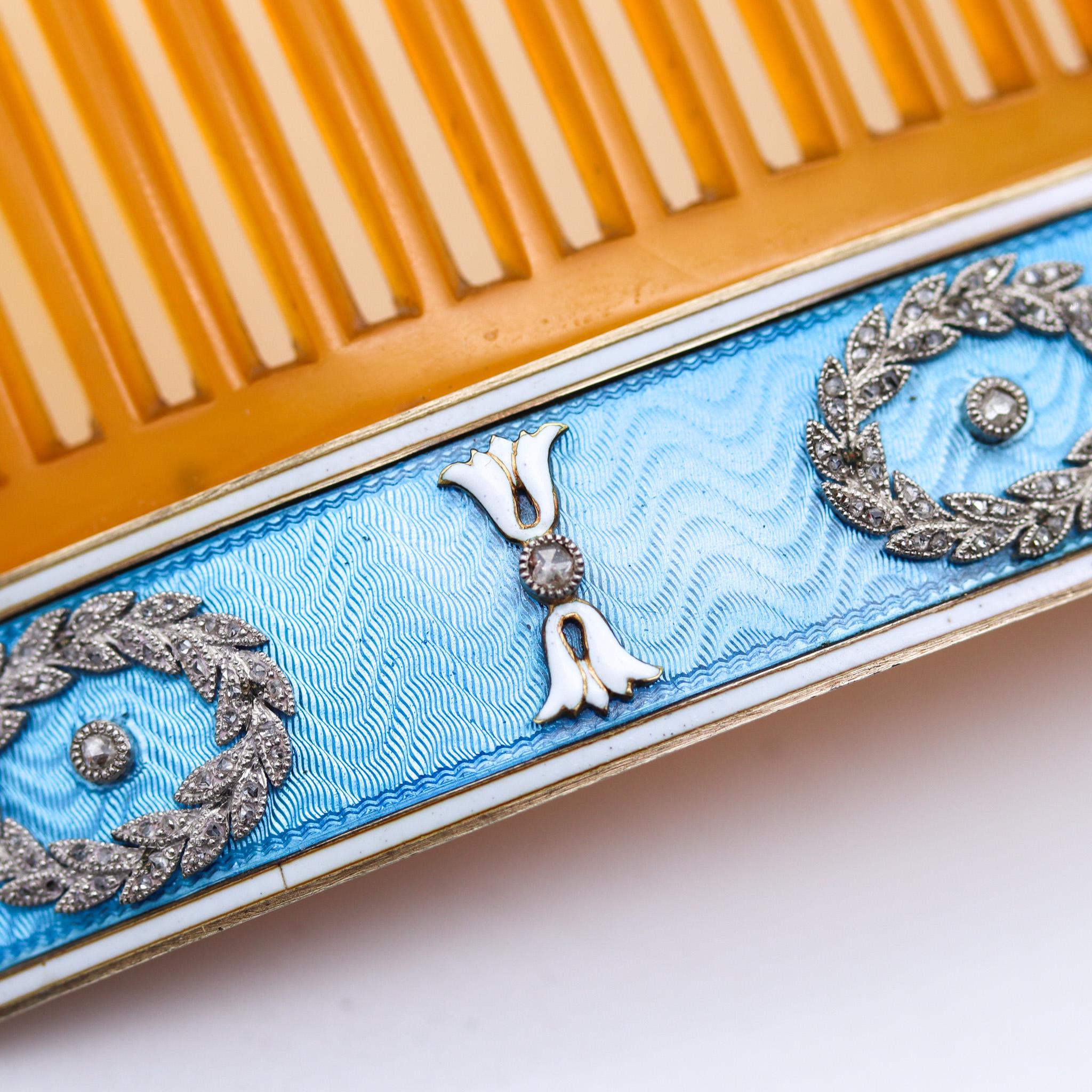 Cartier París 1900 Peine esmaltado eduardiano de oro de 18 quilates con diamantes 6