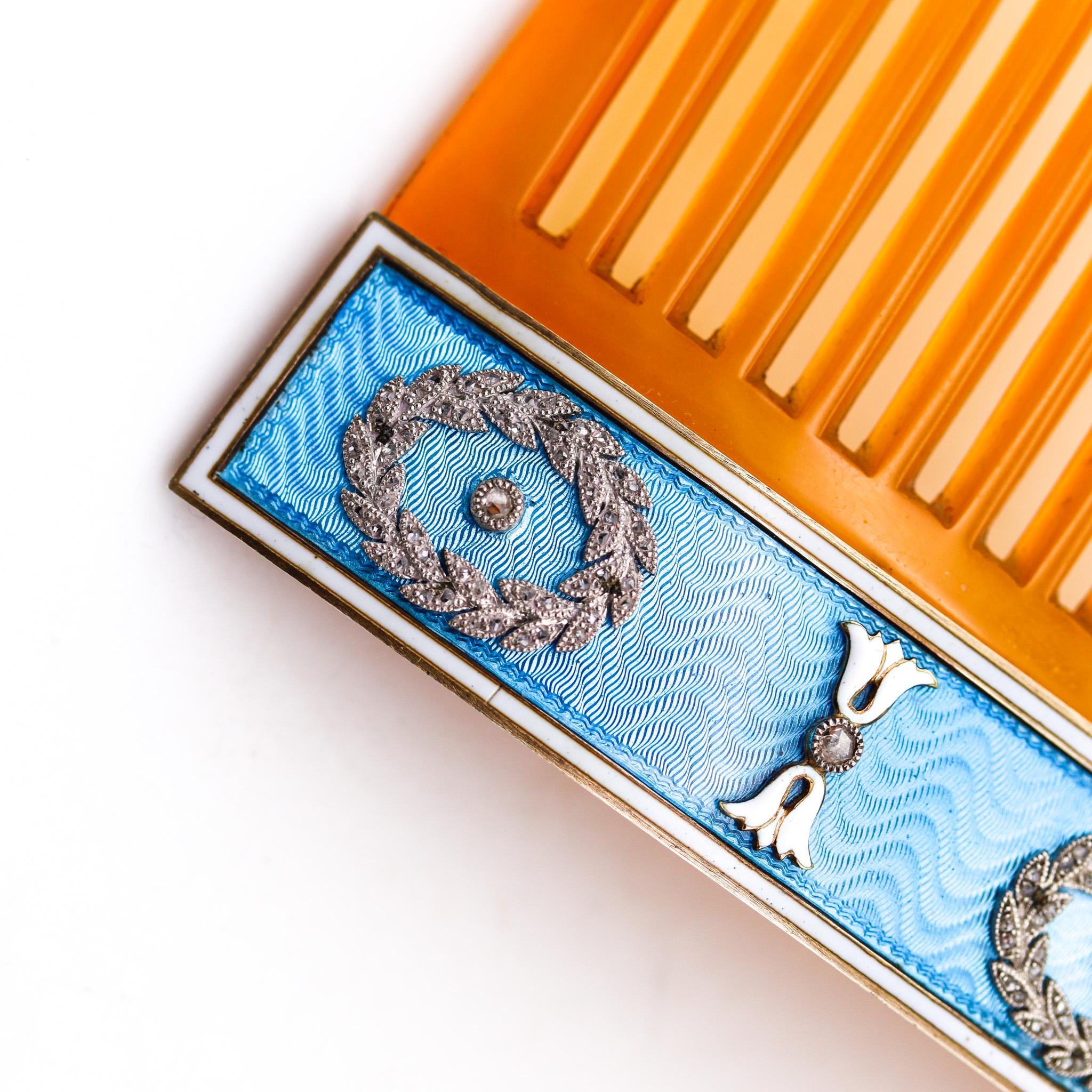 Cartier París 1900 Peine esmaltado eduardiano de oro de 18 quilates con diamantes 7