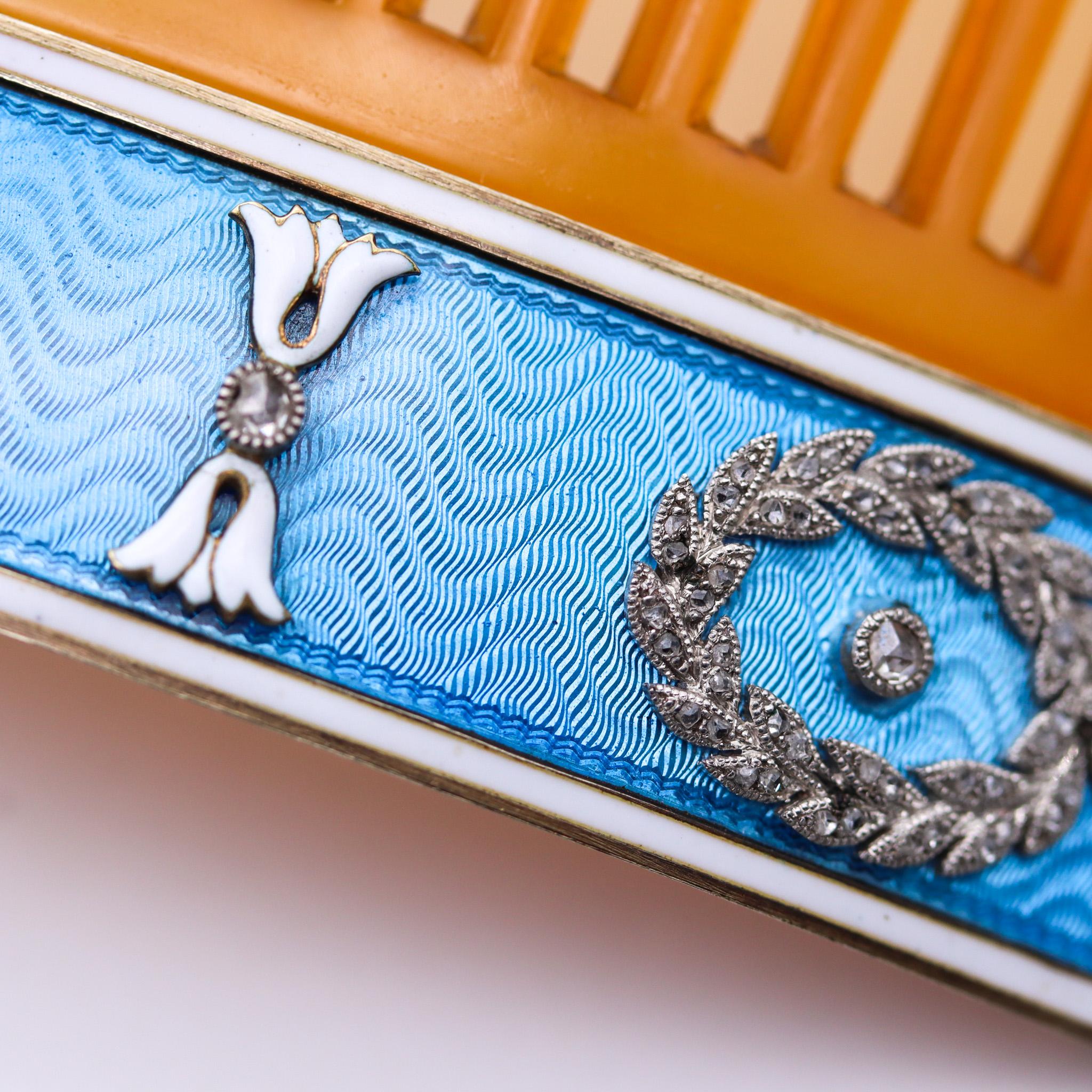 Cartier París 1900 Peine esmaltado eduardiano de oro de 18 quilates con diamantes 8