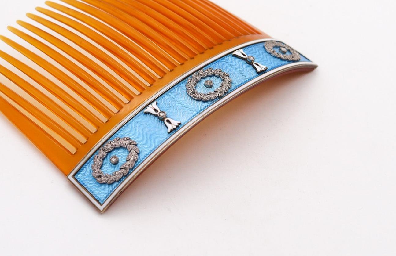Rose Cut Cartier Paris 1900 Edwardian Enameled Hairs-Comb in 18Kt Gold With Diamonds For Sale