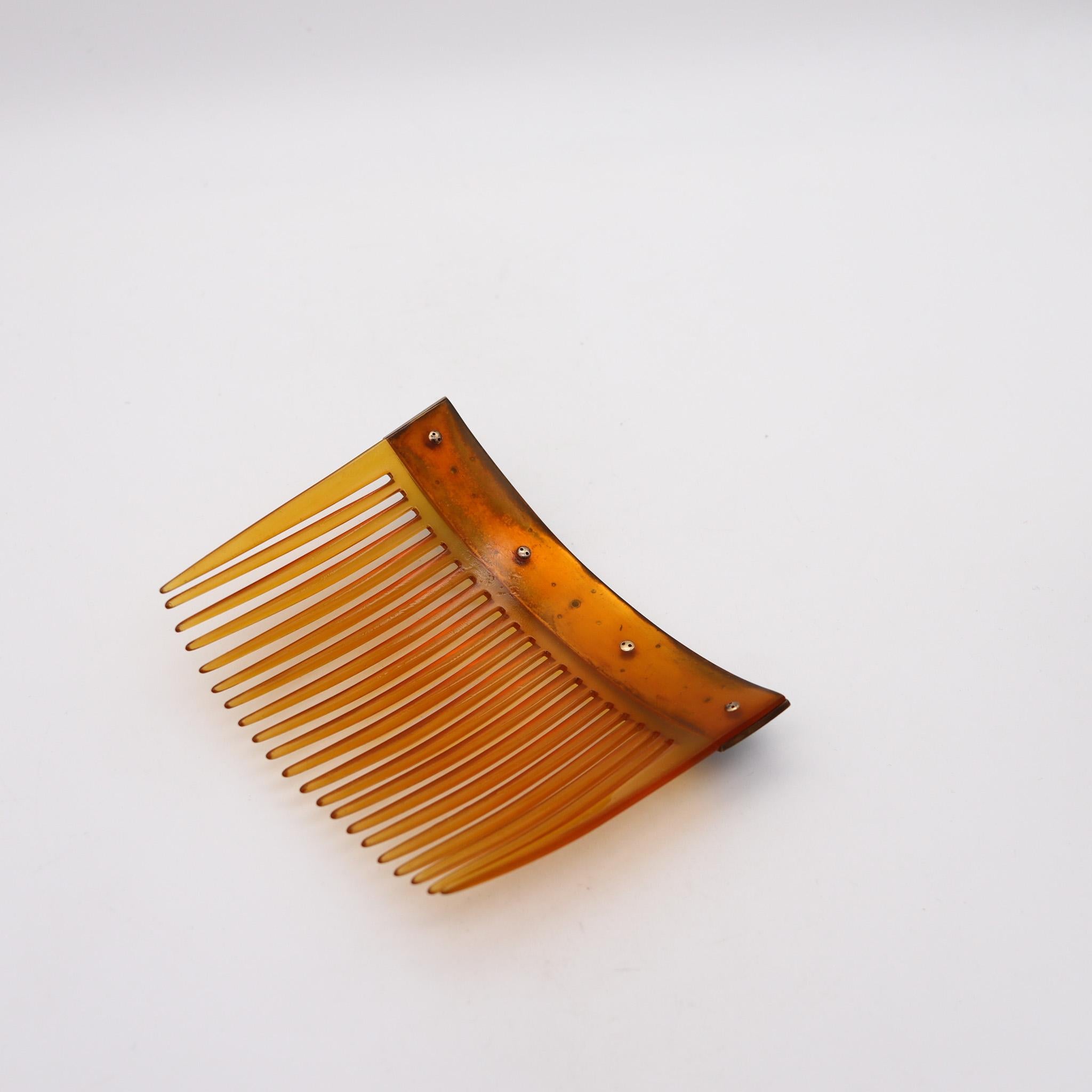 Cartier Paris 1900 Edwardian Enameled Hairs-Comb in 18Kt Gold With Diamonds For Sale 2