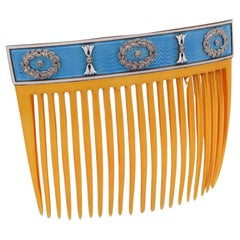Cartier Paris 1900 Edwardian Enameled Hairs-Comb in 18Kt Gold With Diamonds