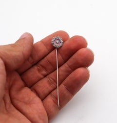 Cartier Paris 1900 Edwardian Guilloche Enamel Pin 18Kt Gold Platinum And Diamond