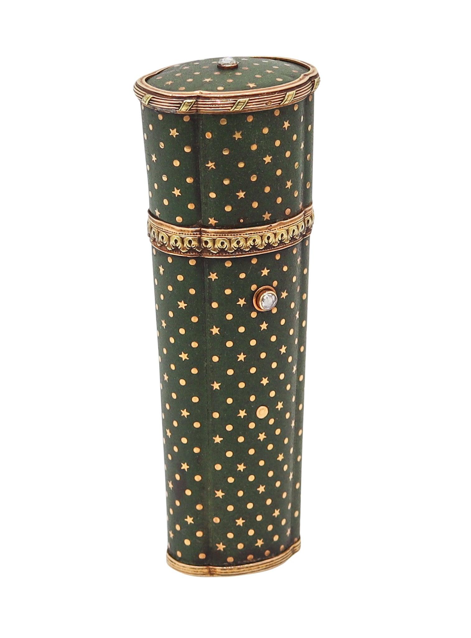 CARTIER Paris 1900 Edwardian Nécessaire Case in 18Kt Gold With Green Lacquer en vente 3
