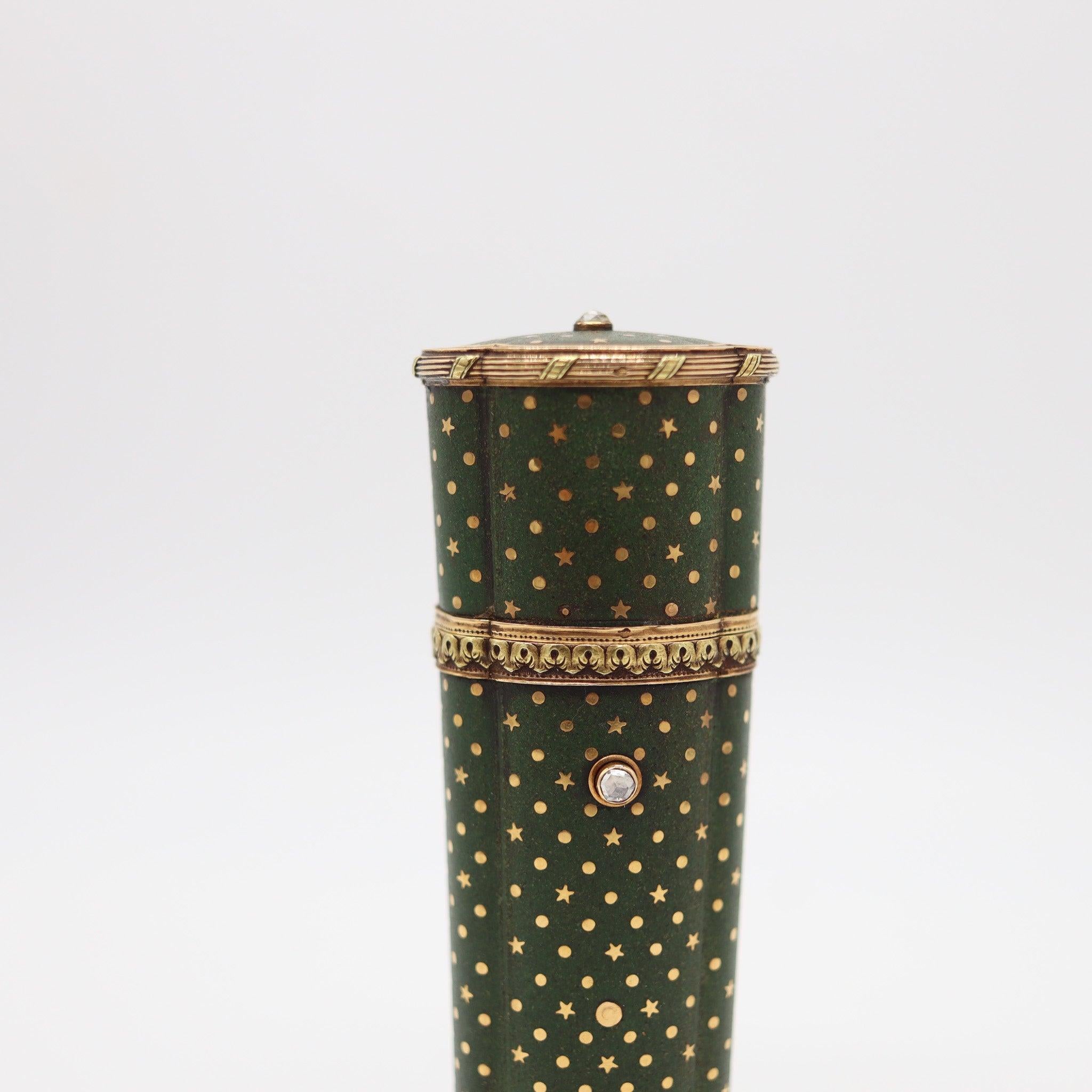 CARTIER Paris 1900 Edwardian Nécessaire Case in 18Kt Gold With Green Lacquer en vente 1