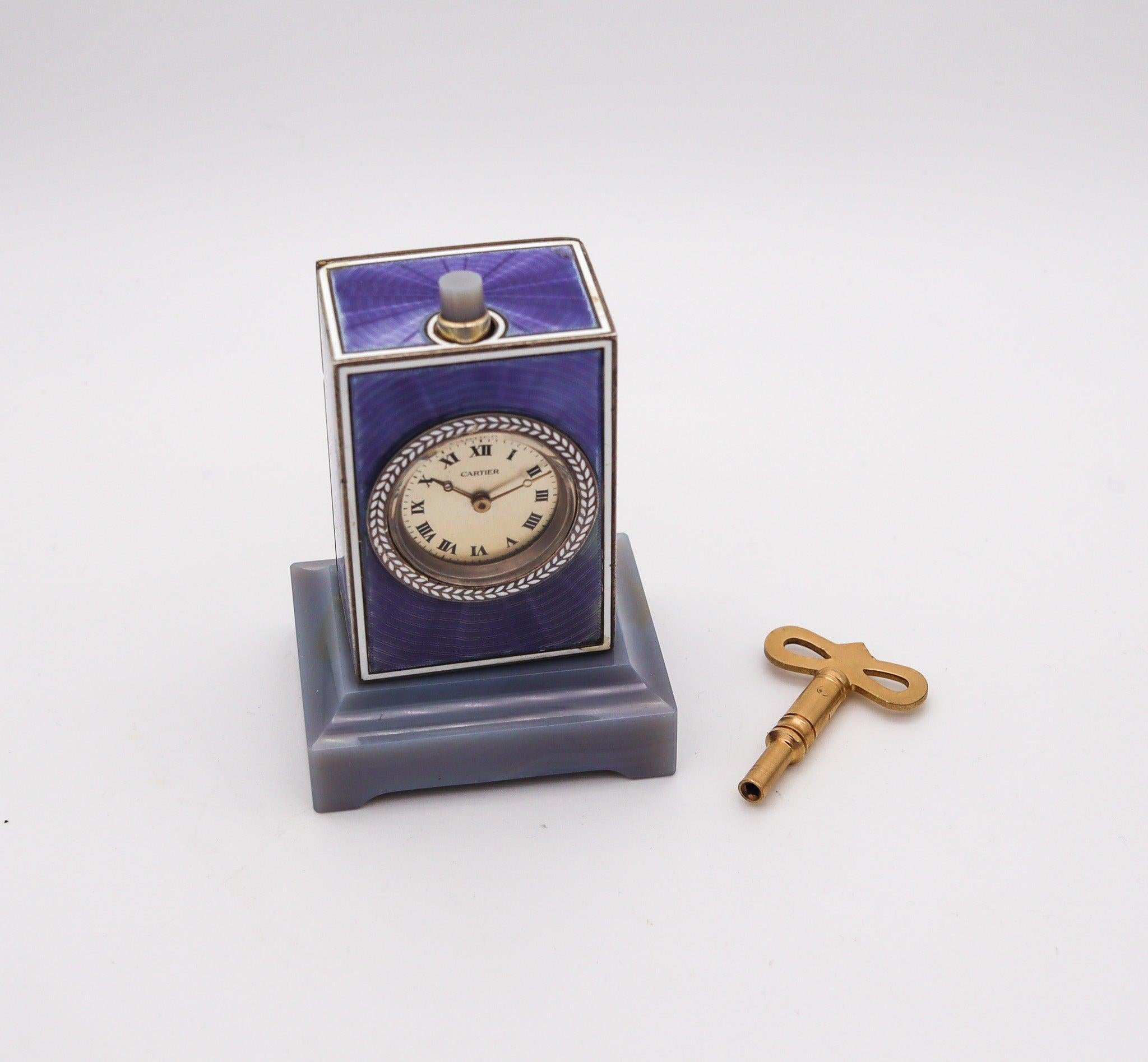CARTIER Parigi 1909 Belle Epoque Orologio a ripetizione in smalto e agata sterlina in vendita 3