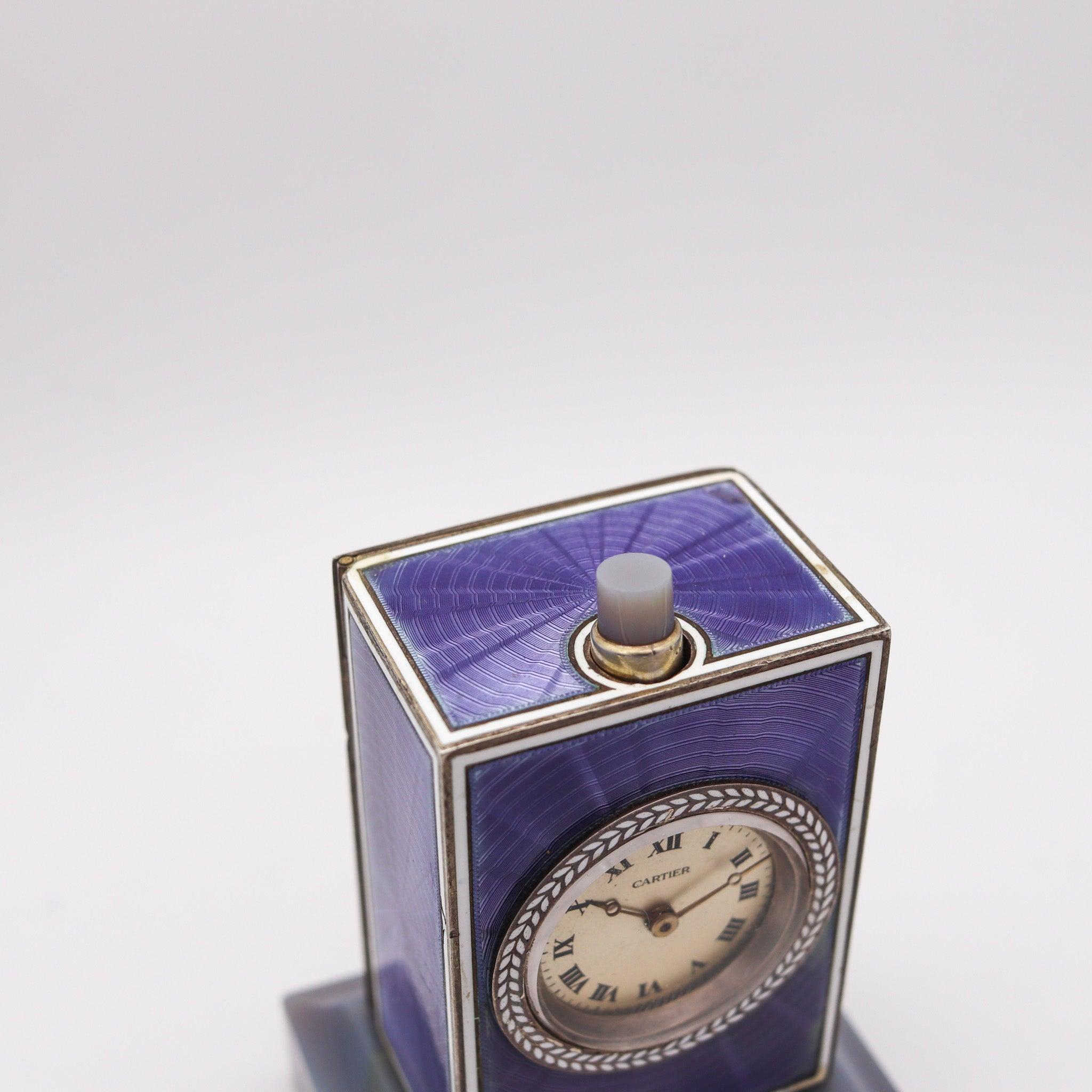 Francese CARTIER Parigi 1909 Belle Epoque Orologio a ripetizione in smalto e agata sterlina in vendita