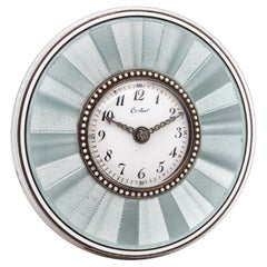 Horloge de bureau en émail Cartier Paris 1910 Belle Epoque Or Platine Argent Diamants