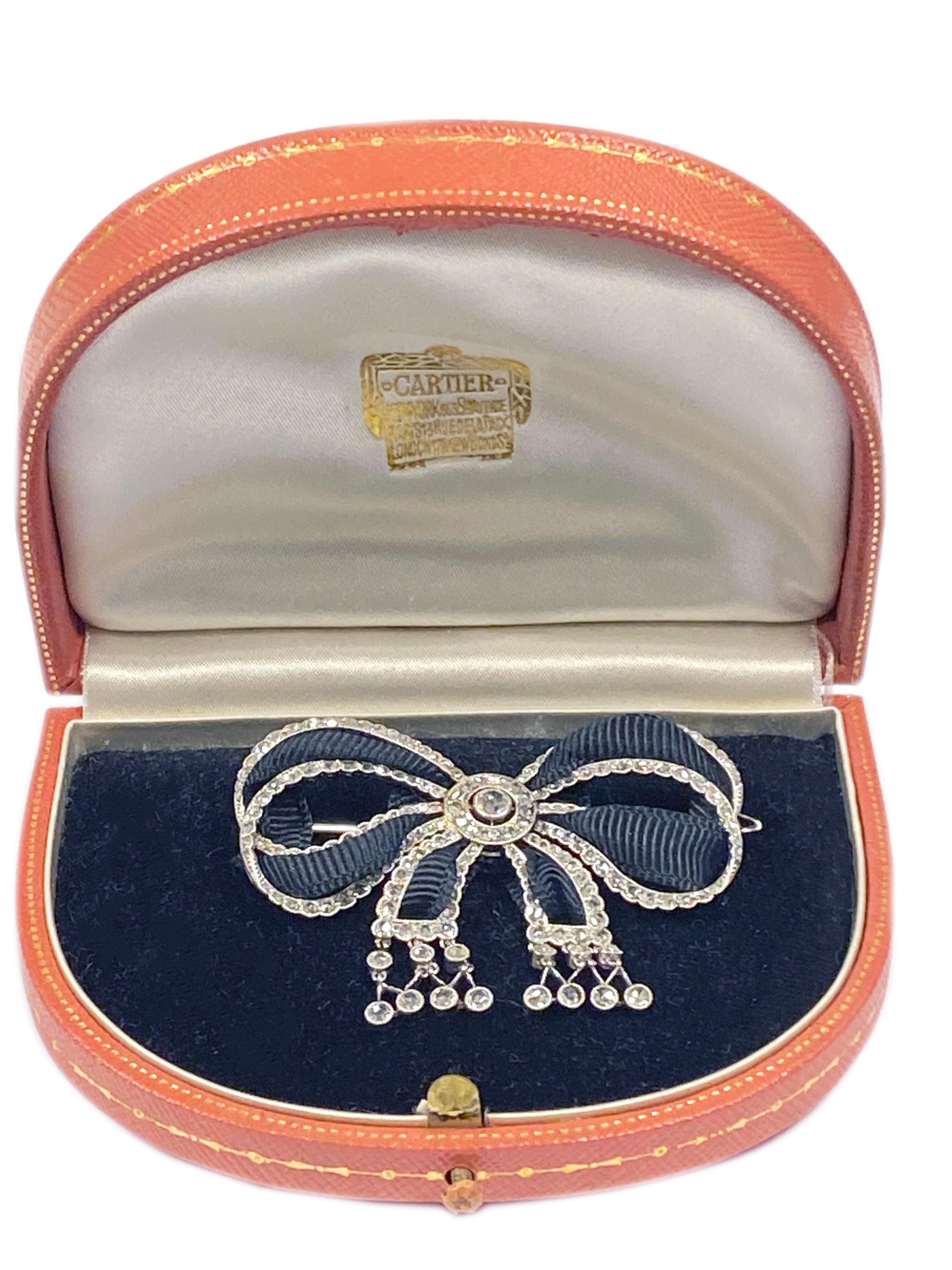 Cartier Paris 1910 Platinum & Diamond Large Bow Brooch In Excellent Condition In Chicago, IL