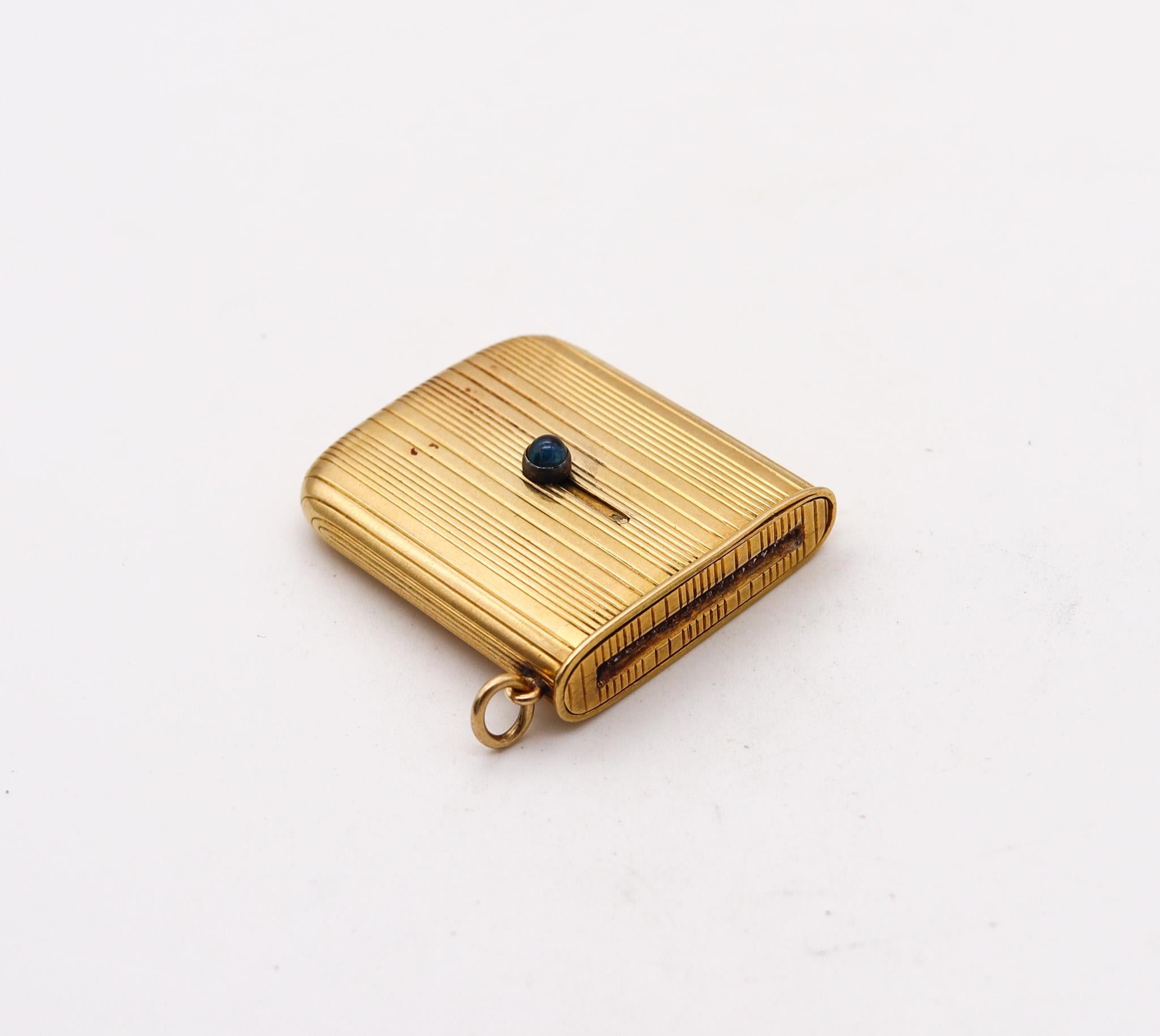 Mechanical matches Box designed by Cartier.

This is a very rare mechanical vesta matches box, created during the Edwardian period in Paris France by the house of Cartier, back in the 1910. The box has been made up in a cushioned shape and decorated