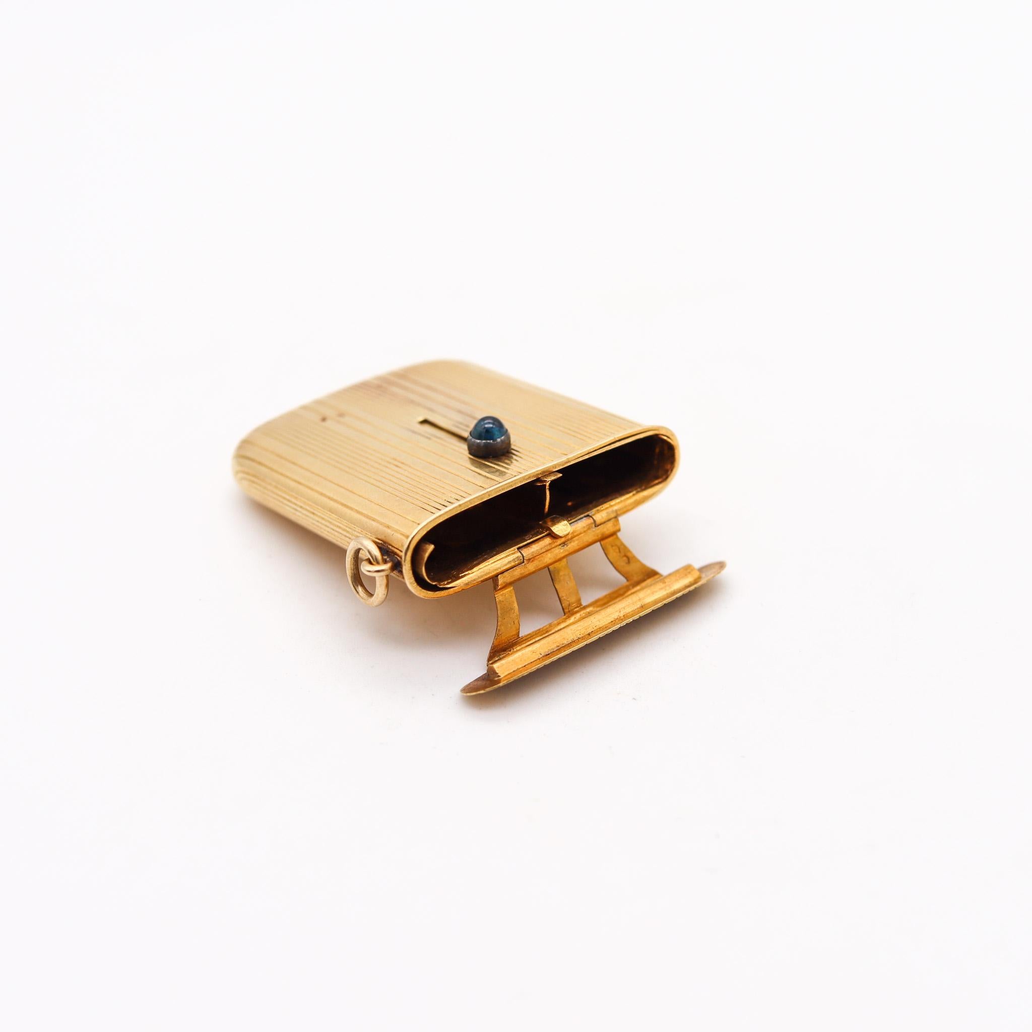 Edwardian Cartier Paris 1910 Vesta Mechanical Matches Box 18Kt Yellow Gold With Sapphire