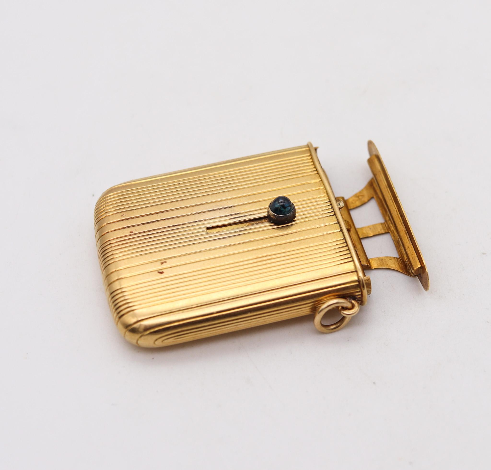Cabochon Cartier Paris 1910 Vesta Mechanical Matches Box 18Kt Yellow Gold With Sapphire