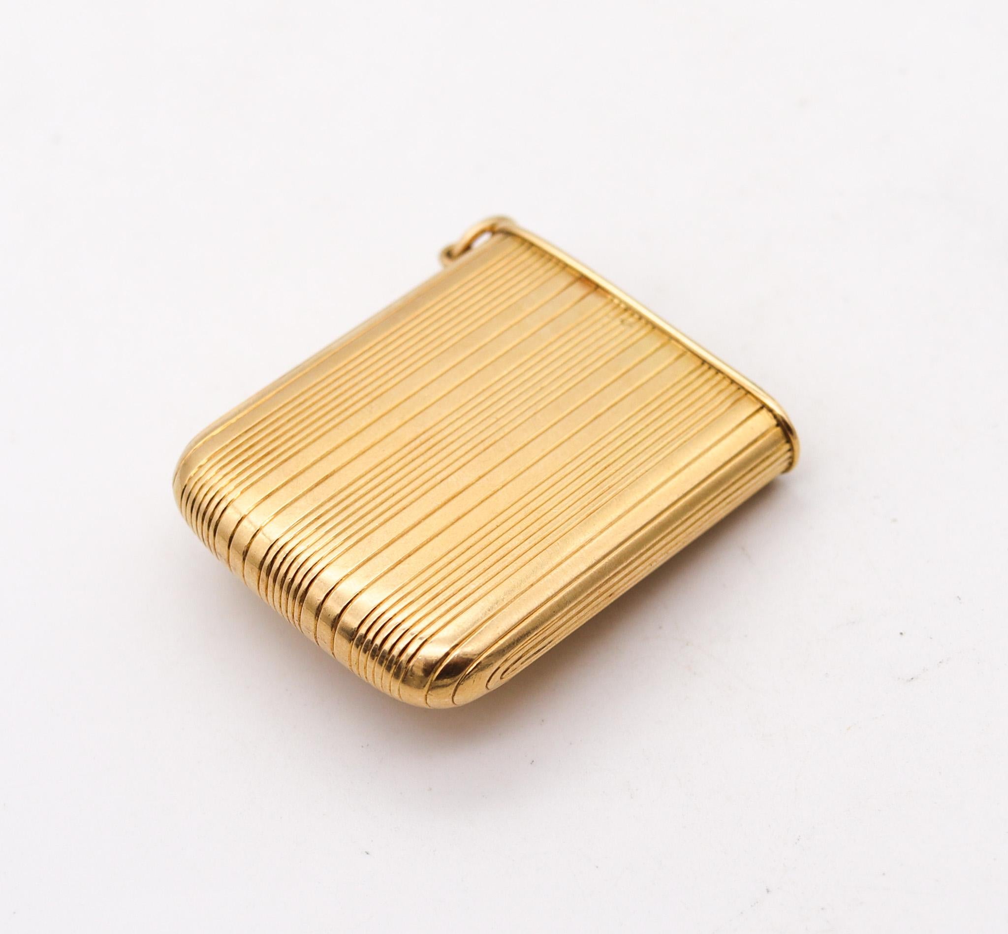 Cartier Paris 1910 Vesta Mechanical Matches Box 18Kt Yellow Gold With Sapphire In Excellent Condition In Miami, FL