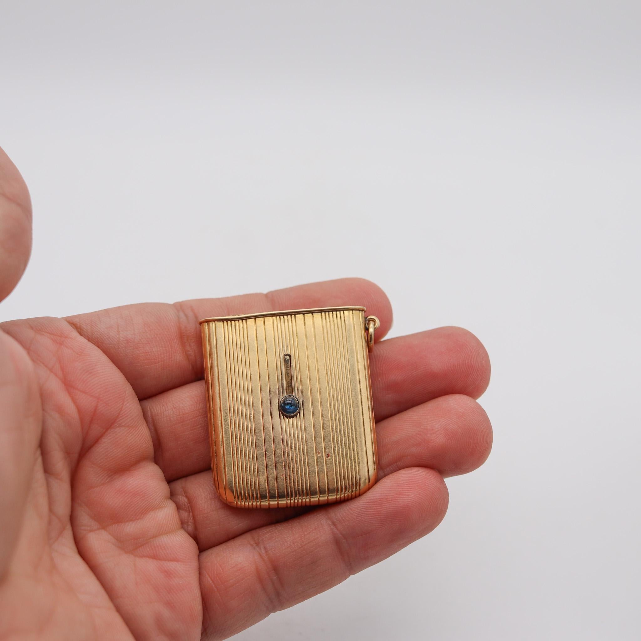 Cartier Paris 1910 Vesta Mechanical Matches Box 18Kt Yellow Gold With Sapphire 1
