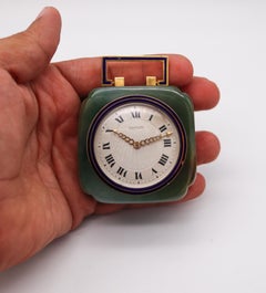 CARTIER Paris 1920 Art Deco Chinoiserie 18kt Desk Clock Nephrite Jade & Enamel