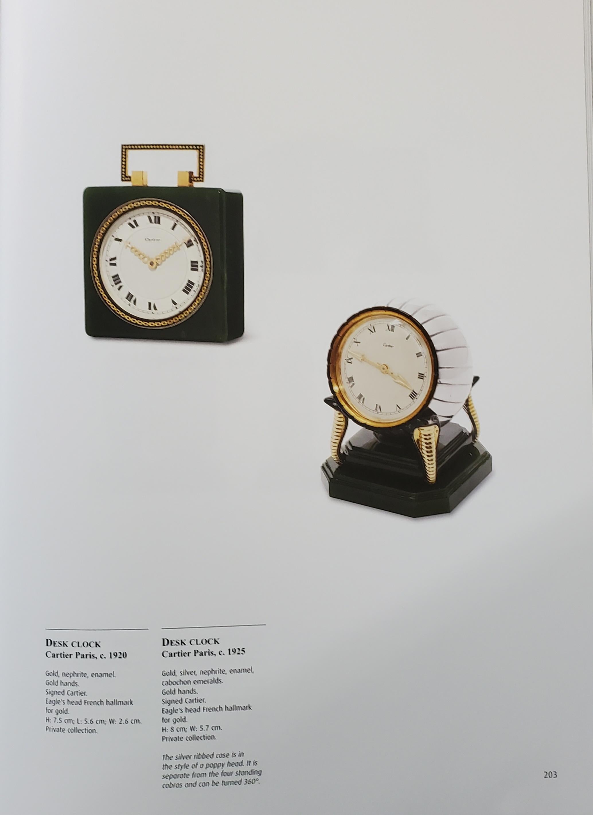 French Cartier Paris 1920 Art Deco Chinoiserie 18kt Desk Clock in Nephrite Jade Enamel For Sale