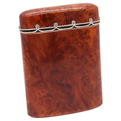 CARTIER Paris 1920 Burl Wood Pocket Case In 18Kt Yellow Gold Enamel And Diamonds