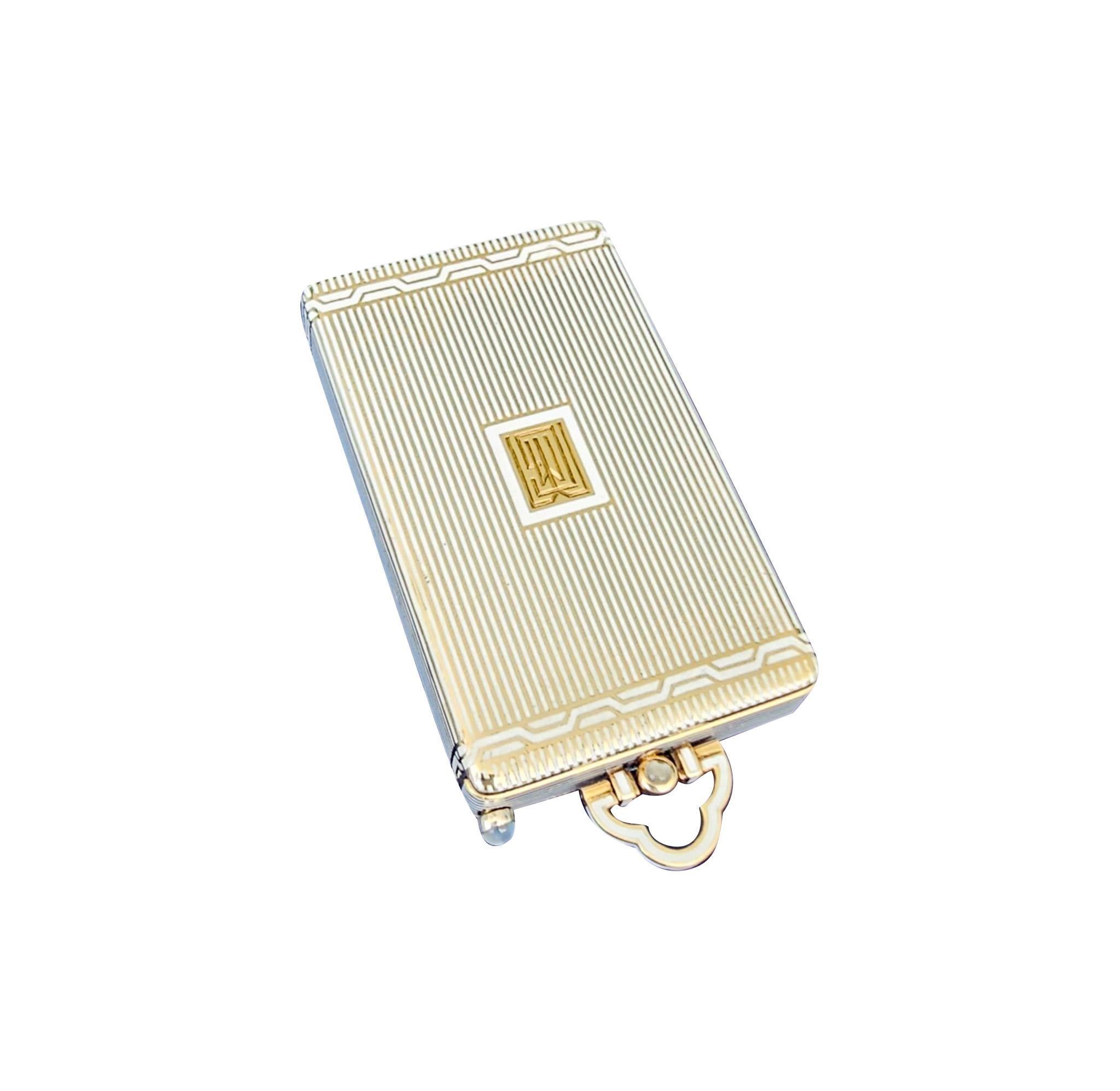 Cartier Paris 1925 Art Deco Emaille-Schminkkasten aus 18 Karat Gelbgold mit Mondsteinen im Angebot 6