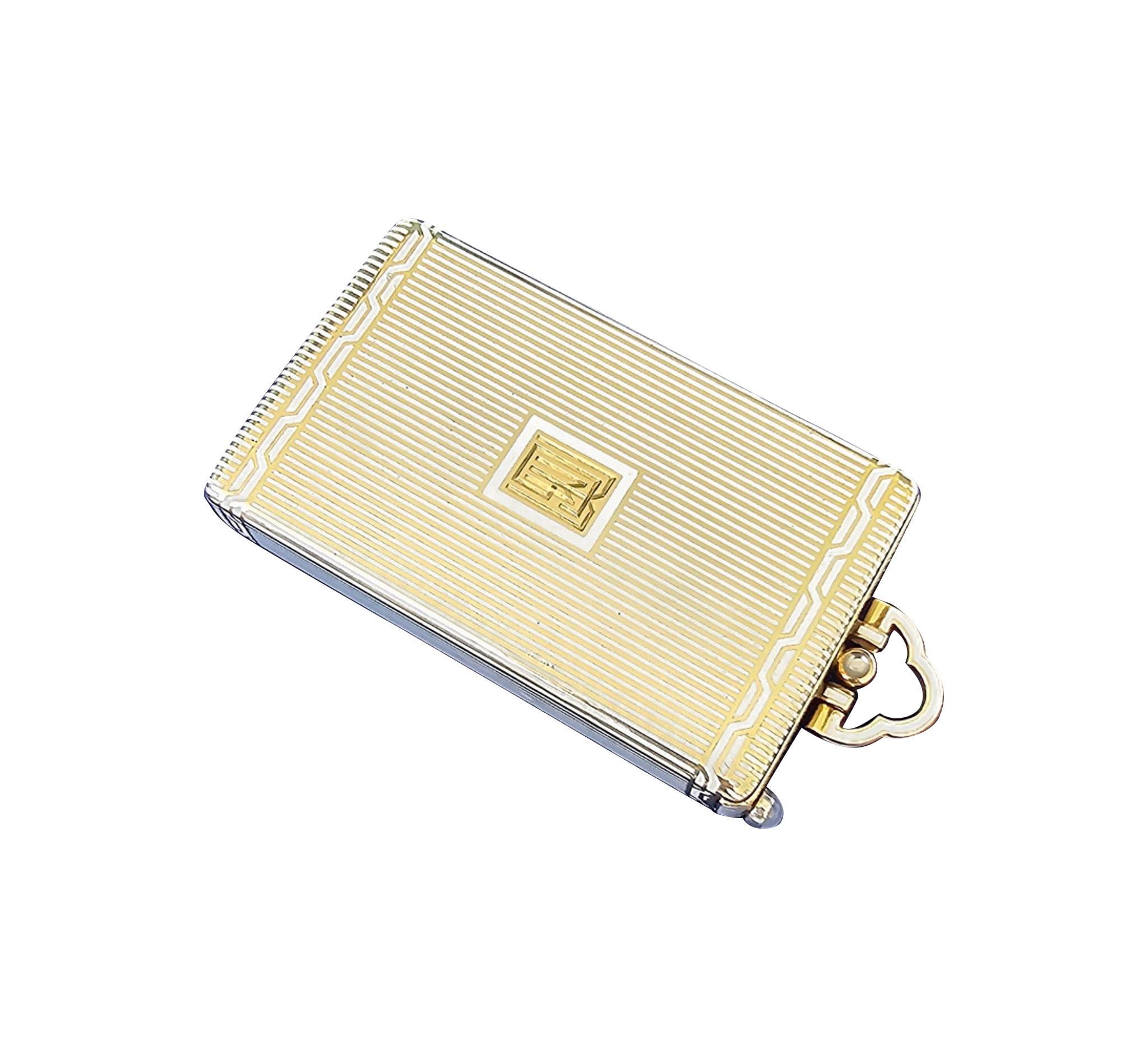 Women's Cartier Paris 1925 Art Deco Enamel Vanity Case In 18 Kt Yellow Gold & Moonstones For Sale