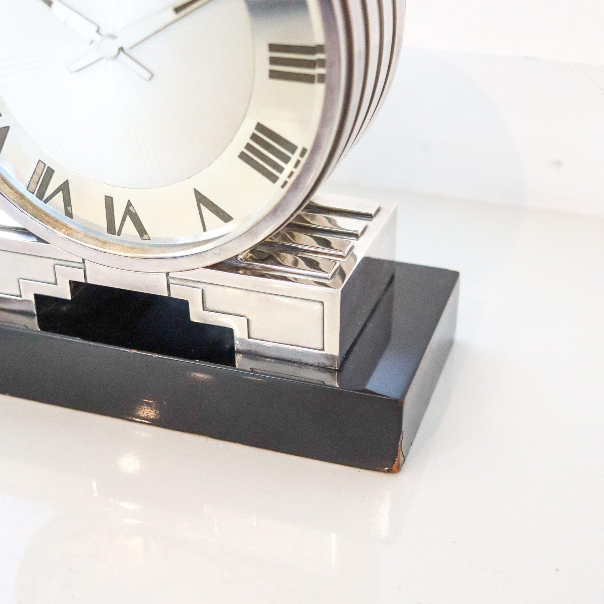 CARTIER Paris 1930 Art Deco Desk Partners-Clock In Sterling Silver and ...