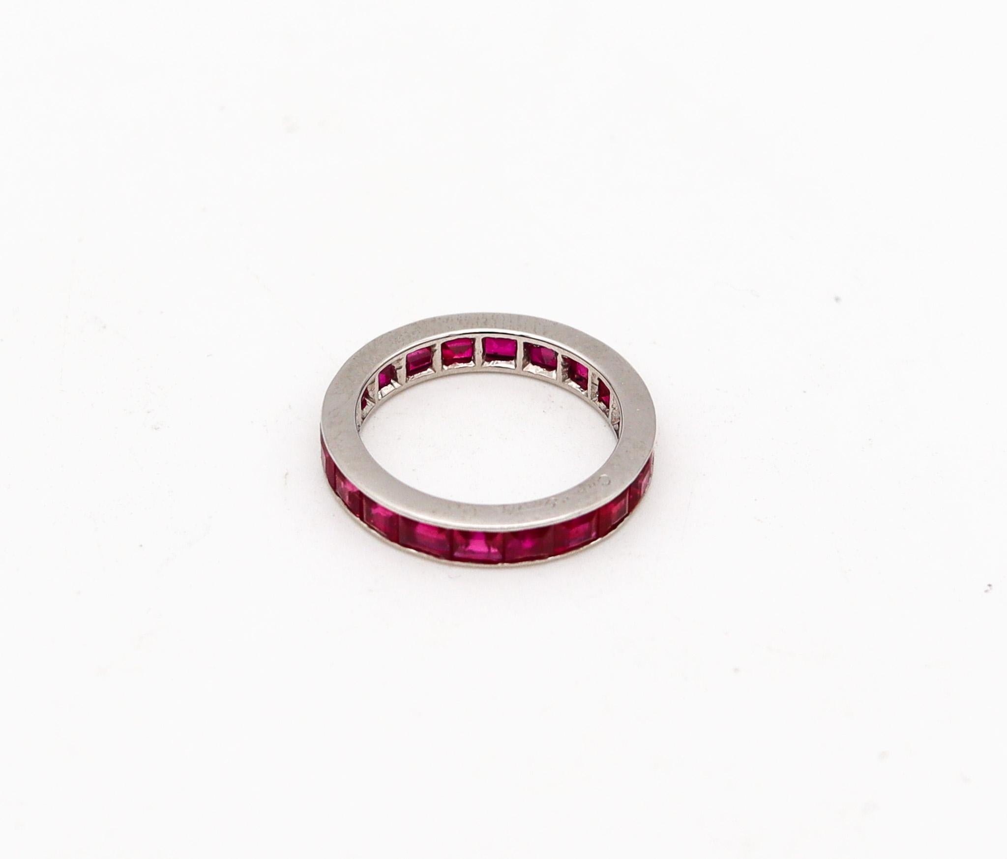 Cartier Paris 1930 Art Deco Eternity Band Ring In Platinum With 4.45 Cts Rubies In Excellent Condition In Miami, FL