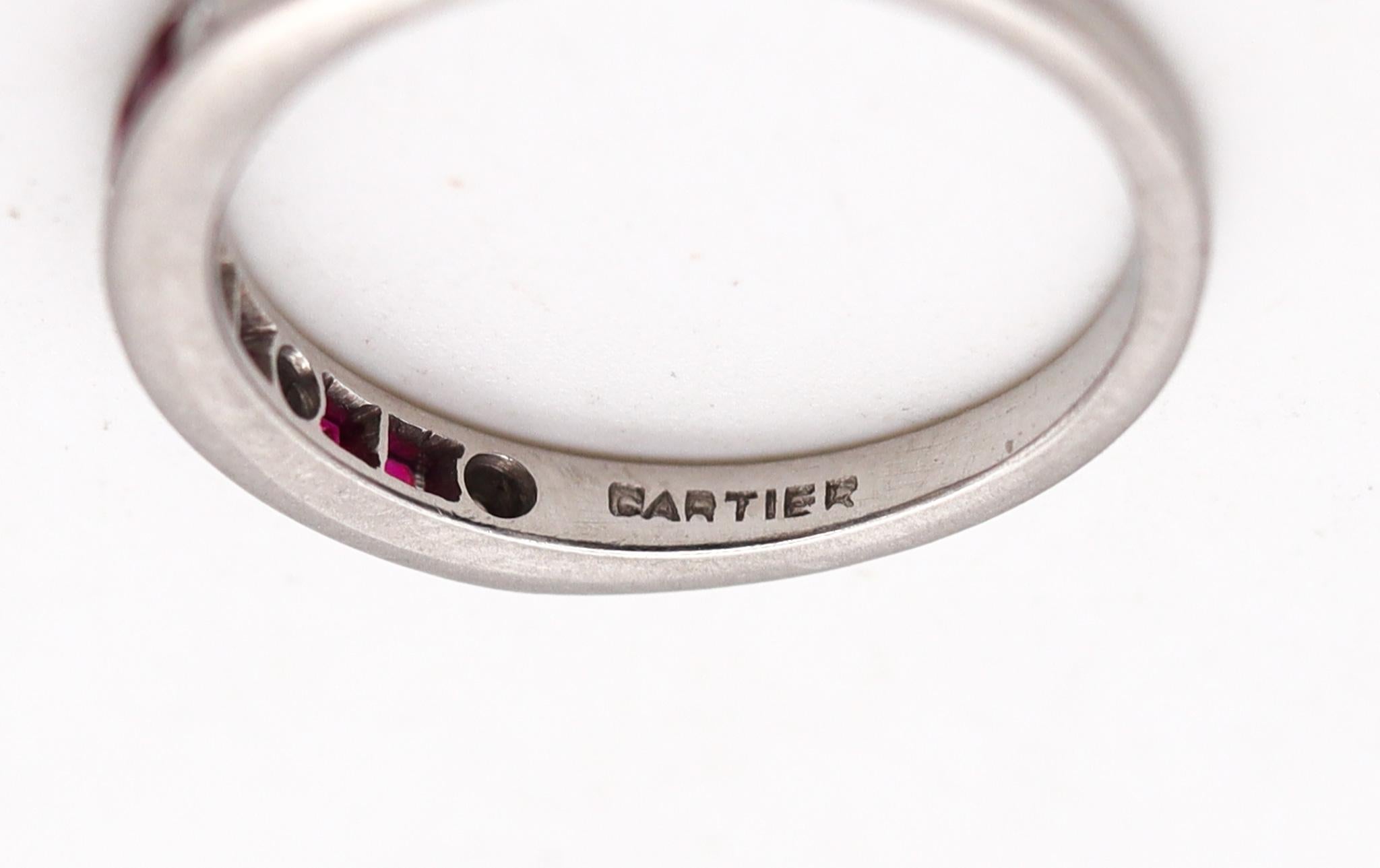 French Cut Cartier Paris 1930 Art Deco Half Eternity Ring Platinum With Diamonds And Rubies