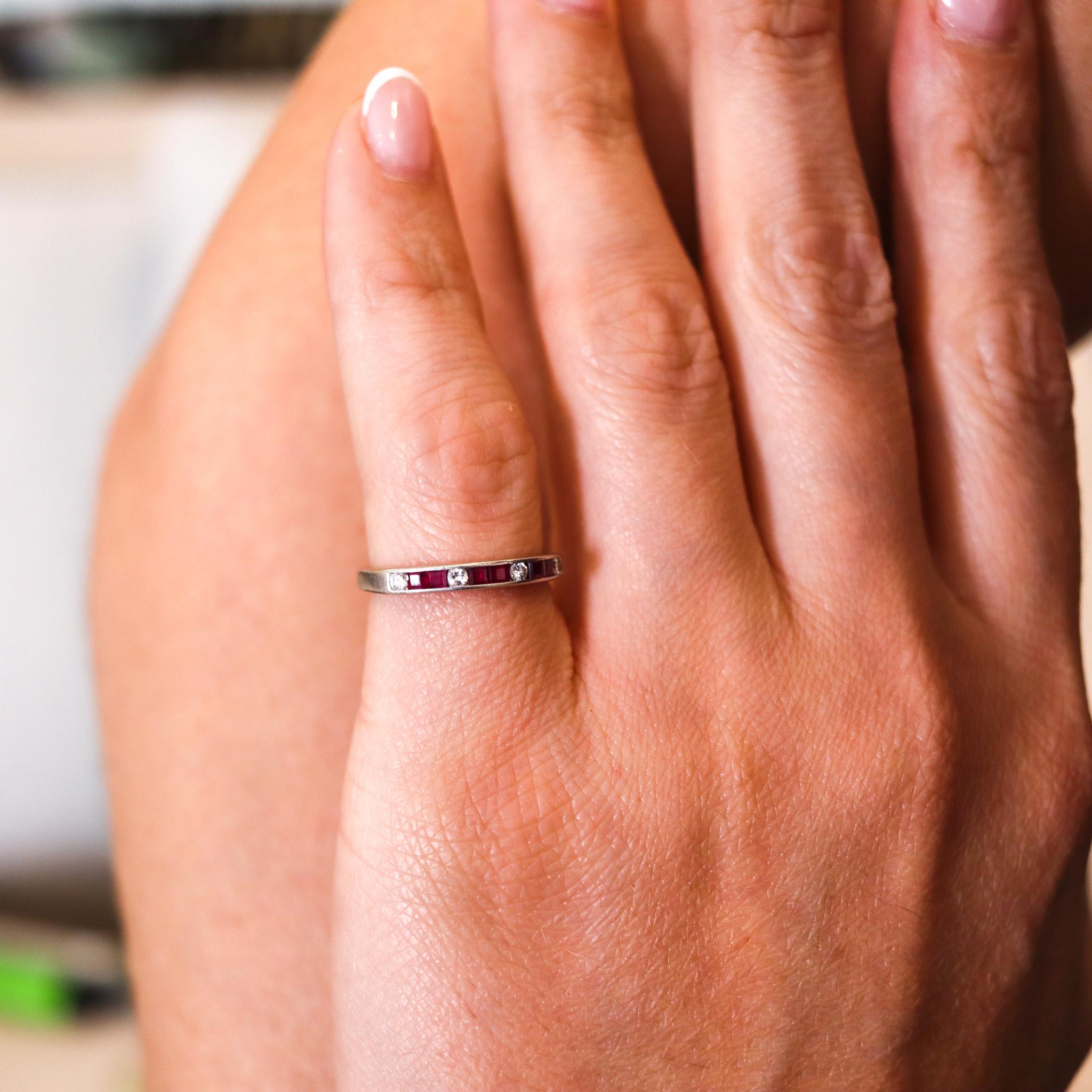 Cartier Paris 1930 Art Deco Half Eternity Ring Platinum With Diamonds And Rubies 2