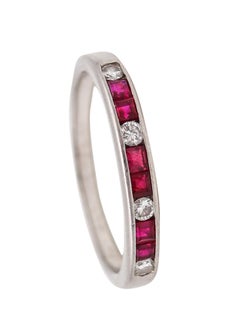 Cartier Paris 1930 Art Deco Half Eternity Ring Platinum With Diamonds And Rubies