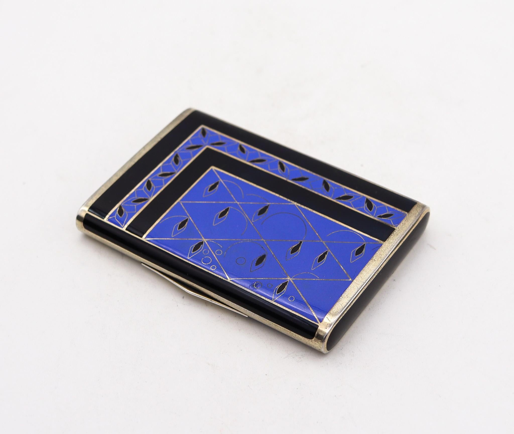 Cartier Paris 1930 By Louis Kuppenheim Art Deco Blue Enamel Box In .925 Sterling In Excellent Condition For Sale In Miami, FL