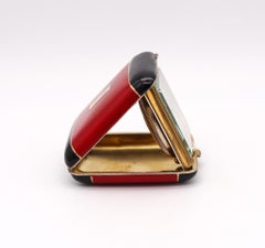 Cartier Paris 1935 Art Deco Travel Clock In Red & Black Lacquer Gilded Sterling
